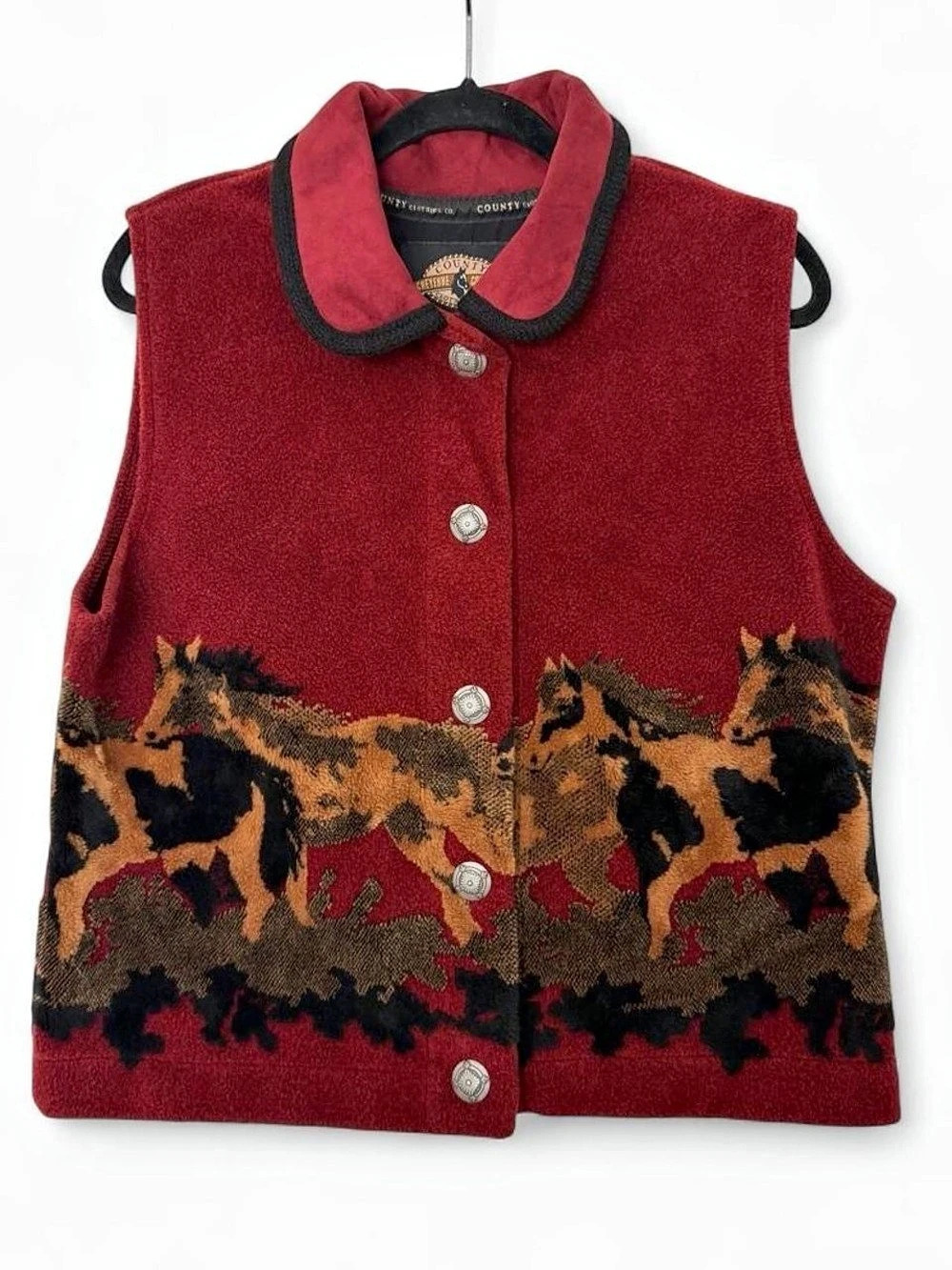 Vintage 90s western horse equestrian fleece button up vest size large